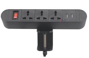 China 6.56 Ft Cord 3 Universal and 2 USB-A with Surge Protector Black Clip On Conference Table Desktop Power Socket Extension on sale