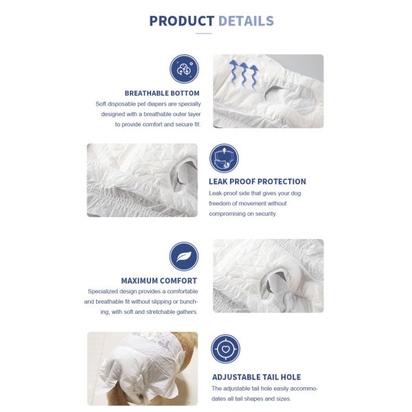 ISO9001 A Grade Non Woven Topsheet Disposable Pet Diapers For Dogs