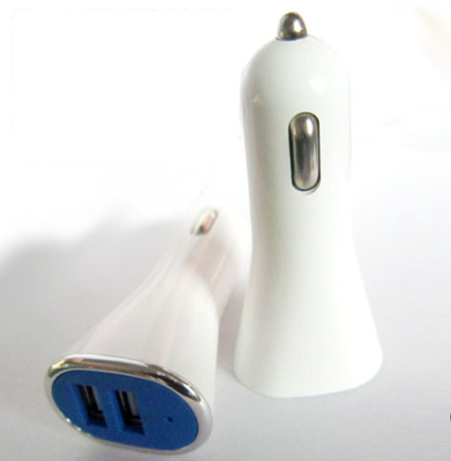 4.8A Lightning Cable Car Charger Dual USB Sockets ABS Material Black Color