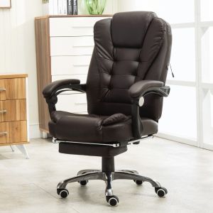 Adjustable Height High Back Black Leather Office Chair with Footrest and Wide