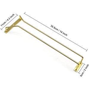 15.8-Inch Gold Single Rail Metal Wine Glass Rack Under Cabinet Stemware Holder