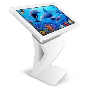 43 Inch Interactive Multimedia Free Standing Kiosk Tempered Glass Material