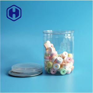 China 500ml 17oz Supermarket Packaging Transparent PET Plastic Can With Easy Open Aluminum End on sale