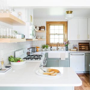 American Shaker Style Light Blue Lacquer Small Kitchen Cabinet Set With Sink For