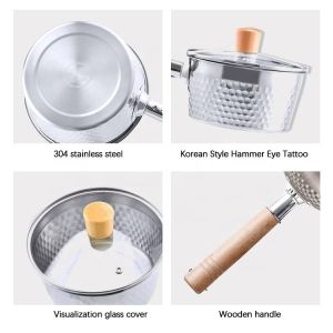 Cookware Flat Bottom Small Pot 18 / 8 Stainless Steel Sauce Pan With Glass Lid