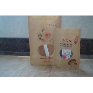 China Snack Kraft Customized Paper Bags Brown Printed Stand Up With Zipper And Window on sale