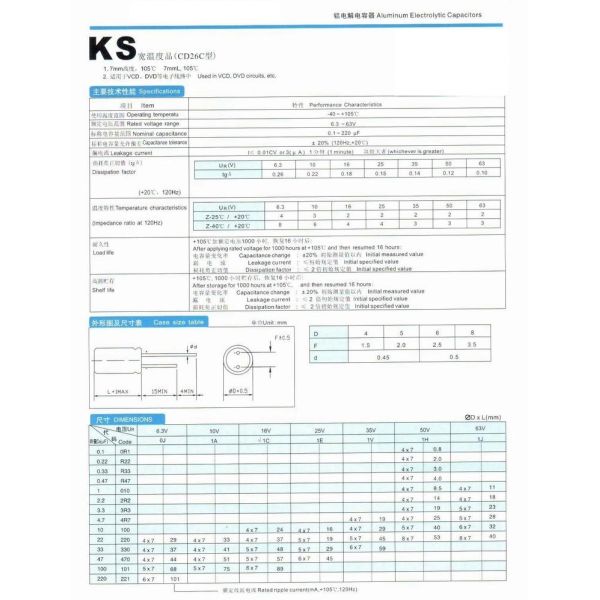 Low Impedance Aluminum Electrolytic Capacitors KS Series 220uf 16v Capacitor