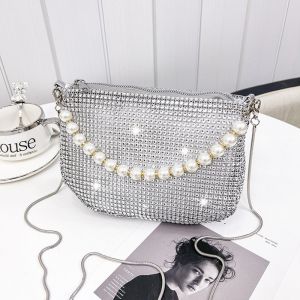 New pearl handle imitation full diamond handbag shoulder bag Cross-border