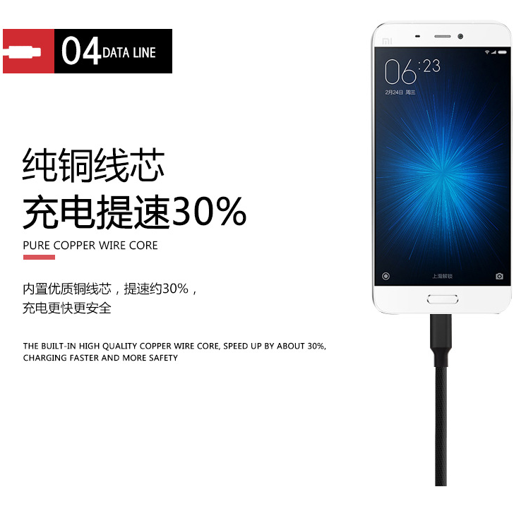 2.4A Fast Charging USB Type C Tinned Copper Nylon Braided Data Cable For Sumsang / Huawei Mobiles