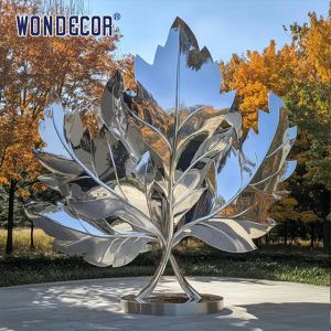 Custom Metal Abstract Hollowed-Out Maple Leaf Stainless Steel Sculpture