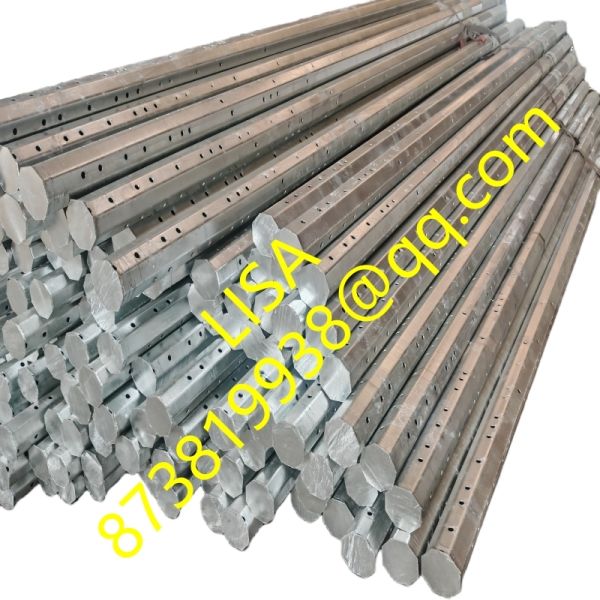 Quality 300KGF-1000KGF Octagonal Hot Dip Galvanized Embedded Distribution Utility Steel Poles with Drilling Holes wholesale