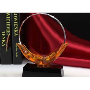 Annual Meeting Colored Glaze Trophy Cup With Round Crystal In Hand Design