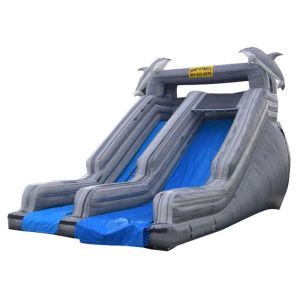 Cheap Double Slide Way Commercial Inflatable Slide Gray PVC Outside for sale