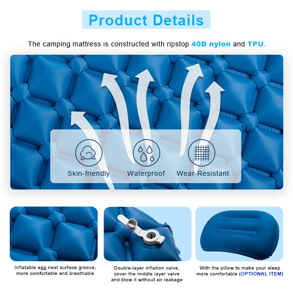 Egg Shape Design luxury and Ergonomic Sleeping Mat Wide Camping Floor Mat