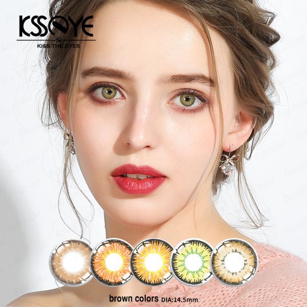 Quality Custom Reusable Brown Colored Contacts Lenses Yearly For Blue Eyes wholesale