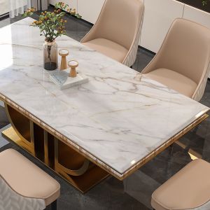 Stainless Steel Marble Dining Table Rectangle Sophisticated Design