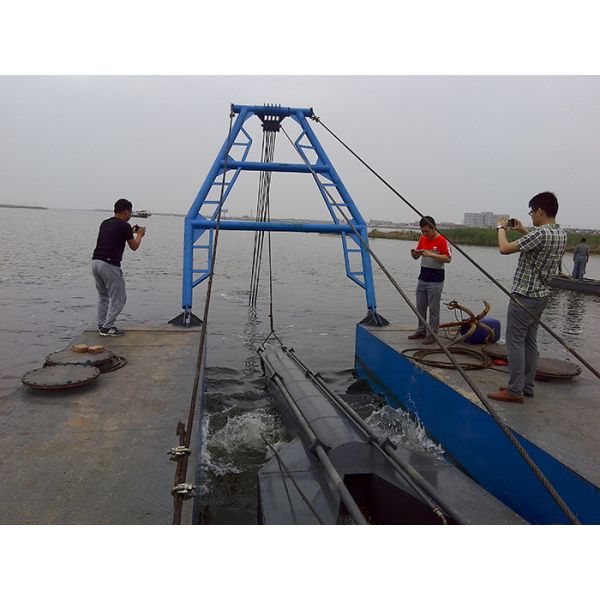 The cutter suction dredger with a blue color is designed to dig to a depth of