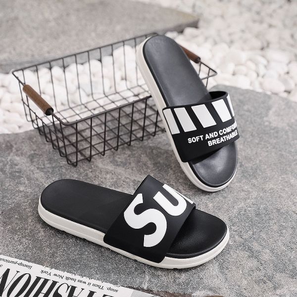 Soft Mens Rubber Flip Flop Black White Sandal For Summer Beach