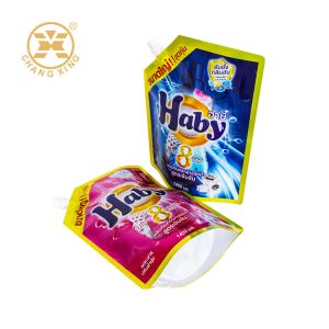 China Custom Printed Liquid Bag Plastic Detergent Packaging Bag Stand Up Pouch With Corner Spout on sale