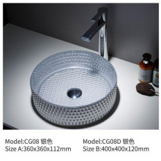 China Diamond Texture Crystal Clear Glass Basin Sink Bathroom Sanitary Ware Italian Style Artistic on sale
