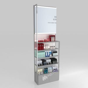 China GDR02-BG05-28 Left Illuminated Skincare Display Cabinet with 60mm Soft Film Light Box and Grey Edge Banding for Fashion Boutiques on sale