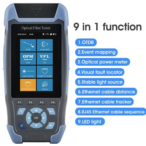 Quality 1310/1550nm SM Test Range 5m-60Km Mini OTDR 9 in 1 Tester with APC UPC SC/FC/ST/LC Adapter wholesale