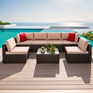 U Shape Patio Couch Sofa Polyester Fabric Moisture Proof Outdoor Sofa Set