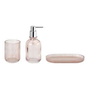 China Milk Tea Color Luxury Glass Bath Accessories Round Shape With Bubble Effect Hand Soap Bottle Tumbler Holder Liquid Hand Soap Dispenser on sale