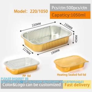 1050ml/220mm Length, Sturdy Aluminum Foil Pans With Lids For Cooking, Baking,