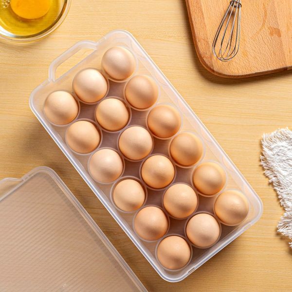 Clear Plastic Egg Holder For Refrigerator, Stackable Egg Storage Trays With Lid & Handles, Plastic Egg Box Carrier 4 Pack, BPA-Free Egg Storage