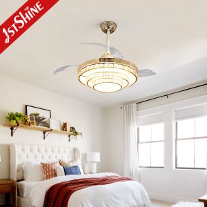 220V Crystal Retractable Ceiling Fan Light Dimmable Fandelier 6 Speed