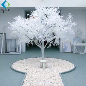 Custom Large Artificial Ficus Plant White Leaf For Indoor Hotel Decoration