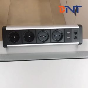 Cheap Hotel office full black mount on desk aluminum EU power and usb charger socket for sale