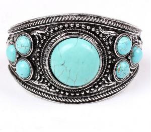 China SZ6007 Nepal vintage jewelry alloy plated antique silver turquoise bracelet on sale