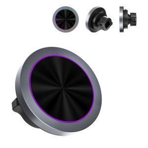 Aluminium Alloy Texture RGB Light Effect Adjustable Minimum Wireless Car Phone Holder Fast Charging One Hand Operation