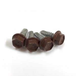 SS410 Cocoa Brown Color Painted Hex Flange Head Roofing Screws With Neoprene Washers 