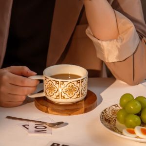 Retro Style 200ml Turkish Coffee Cups With Saucer And Vintage Ceramic Tea Plates