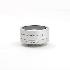 0.36X Cell Phone Wide Angle Lens 15X 2 In 1 Lens Black Silver Champagne