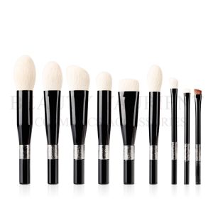 China Luxe Premium Standup 9pcs High End Makeup Brush Set Gun Metal Snowflake Handle on sale