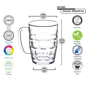 Unique 21oz Plastic Beer Mugs With Handles Reusable Recyclable