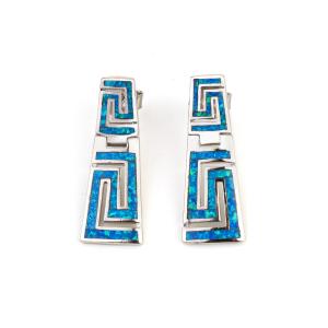 Cheap 925  With Sterling Silver Greek  Key Natural Blue Garnet Stud Meander Opal   Earrings For Women for sale