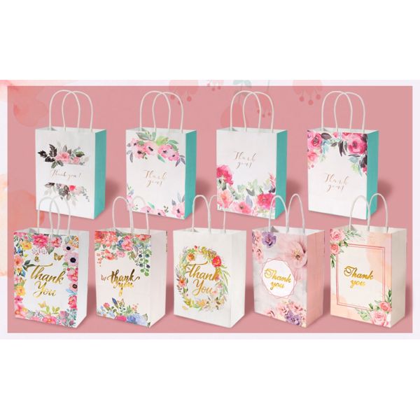 Customized Logo Kraft Paper Bags with Hand Length Handle and Thank You Gift Carrier