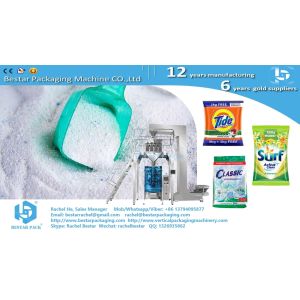 How to pack wash powder pouch with spoon, Bestar detergent packing machine