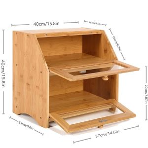 Direct 2 Tier Novel Design Sustainable Bamboo Bread Storage Box with Drawer