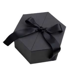 Hexagonal Shaped Art Paper Ribbon Rigid Packaging Box Style Ideal Packaging