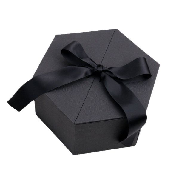 Hexagonal Shaped Art Paper Ribbon Rigid Packaging Box Style Ideal Packaging