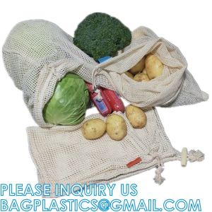 Natural Cotton Double Drawstring Reusable Eco Friendly Grocery Bag Shopping Net