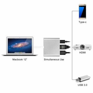 3-in-1 Thunderbolt 3 USB Type C Hub to Adapter 4K Aluminum USB-C Hub Dock with