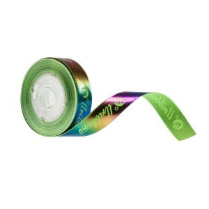 Green Custom Printed Satin Ribbon 16mm Width Smooth Surface Damage Free