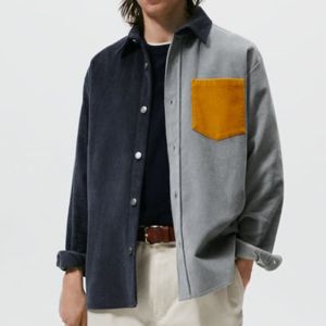 Men's Casual Jacket with Turn Down Collar Color Block Custom Graphic Overshirt